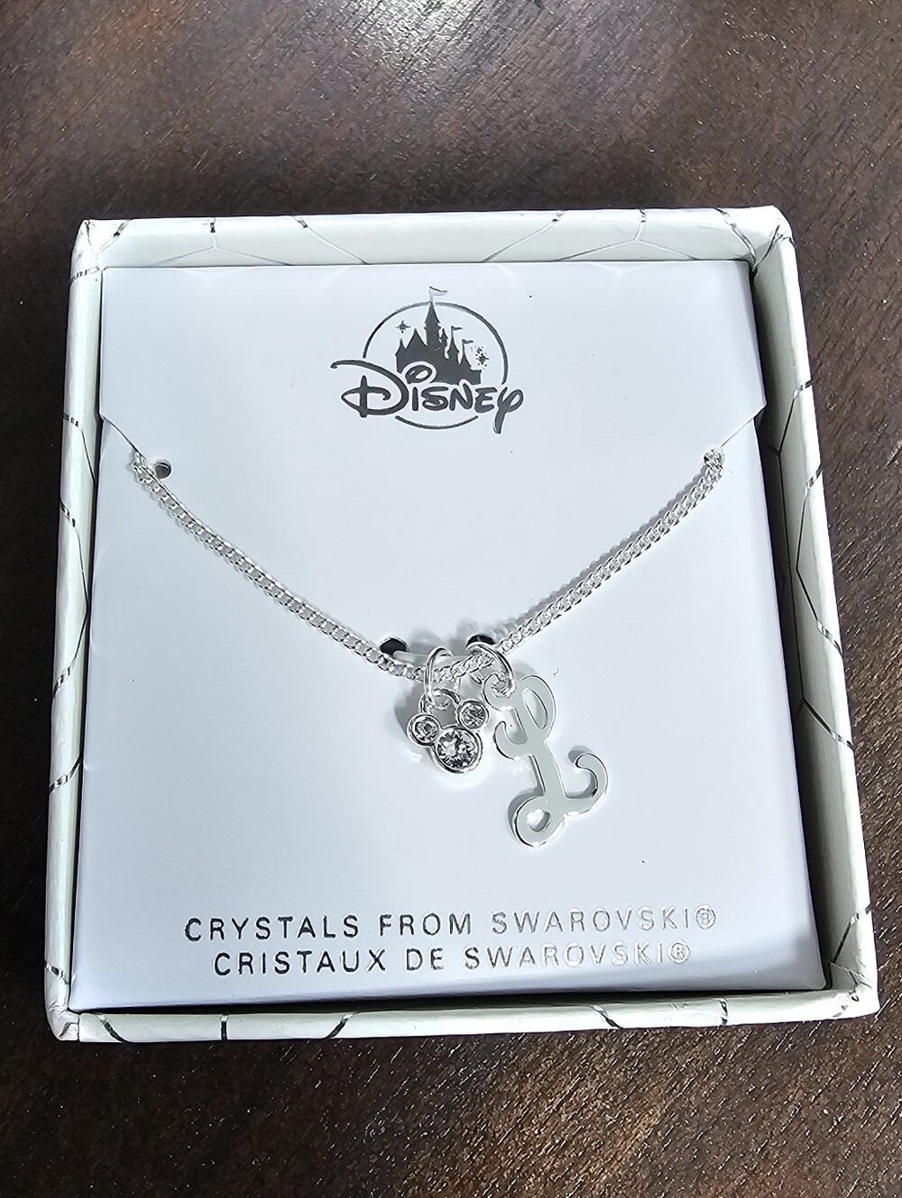 Disney Silver-Tone Mickey Crystal Necklace with Initial 'L' - Picture 2 of 2